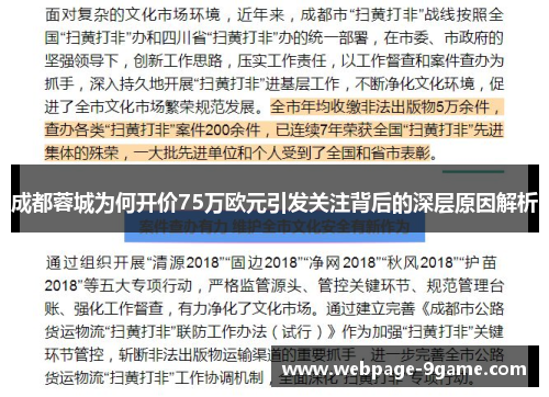 成都蓉城为何开价75万欧元引发关注背后的深层原因解析