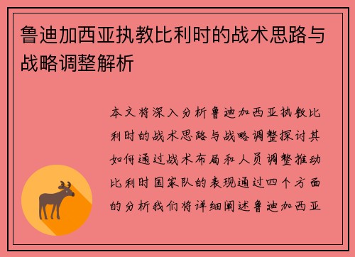 鲁迪加西亚执教比利时的战术思路与战略调整解析 鲁迪加西亚执教比利时的战术思路与战略调整解析